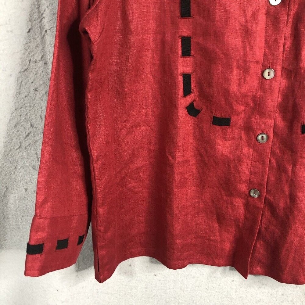 Cottage Clothing Company Top Women Large Red 100% Linen Artsy Airy Lagenlook - Picture 10 of 11